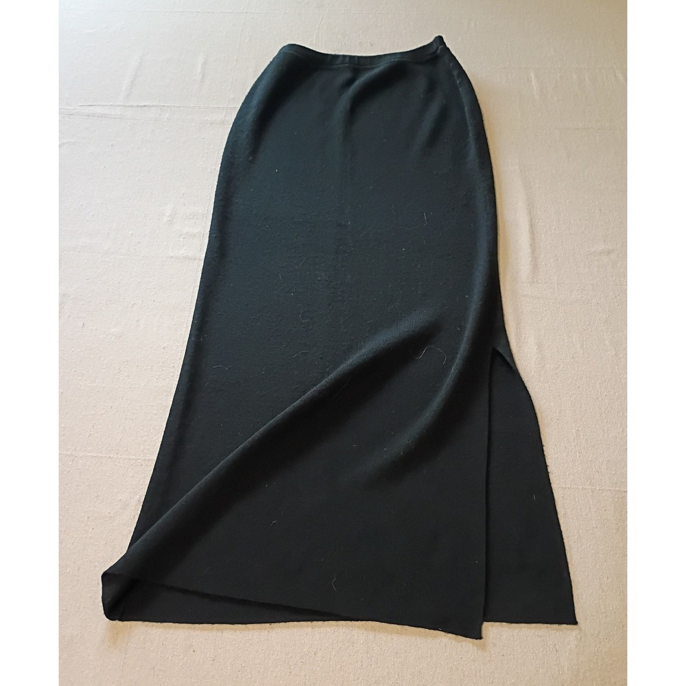 Alexandra Bartlett Black Wool Blend Knit Maxi Skirt Side Slit Womens XS RN 75343